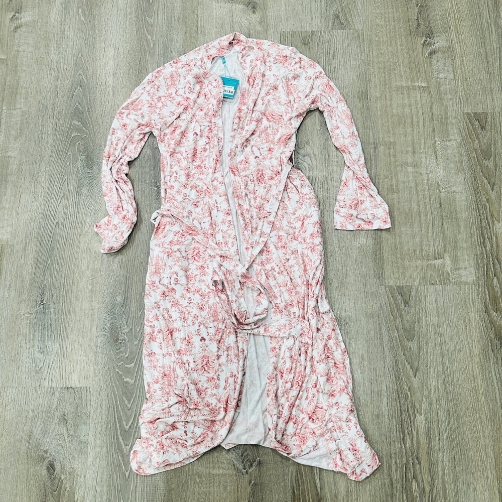 Posh Peanut Antoinette Luxe Robe White Pink Floral Bamboo S/M 0-6 NEW